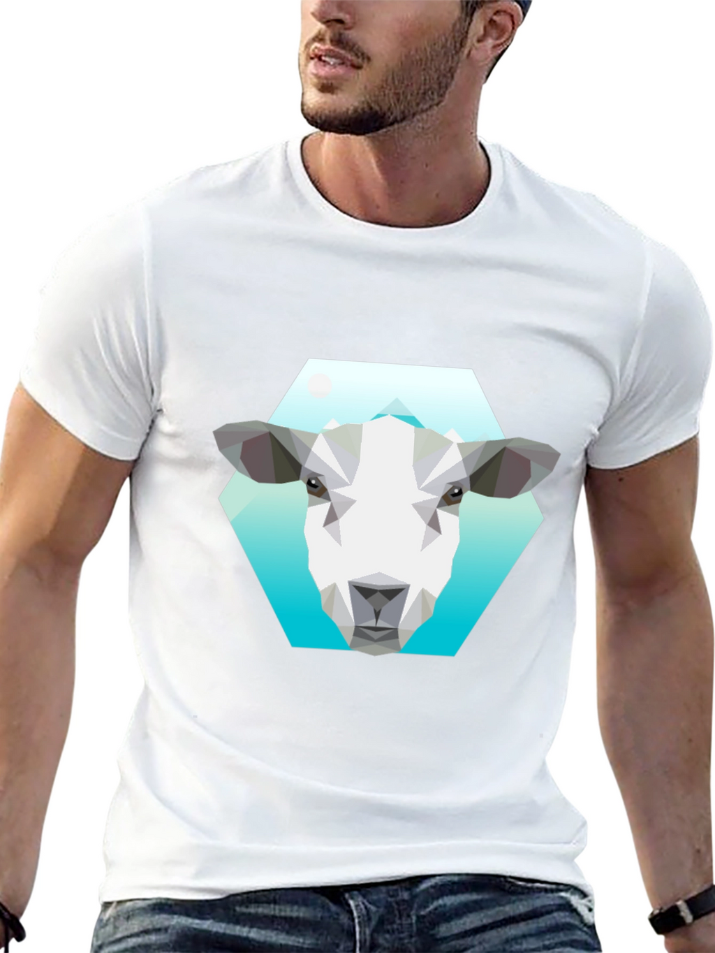 Geometric Sheep Graphic Tee - Black