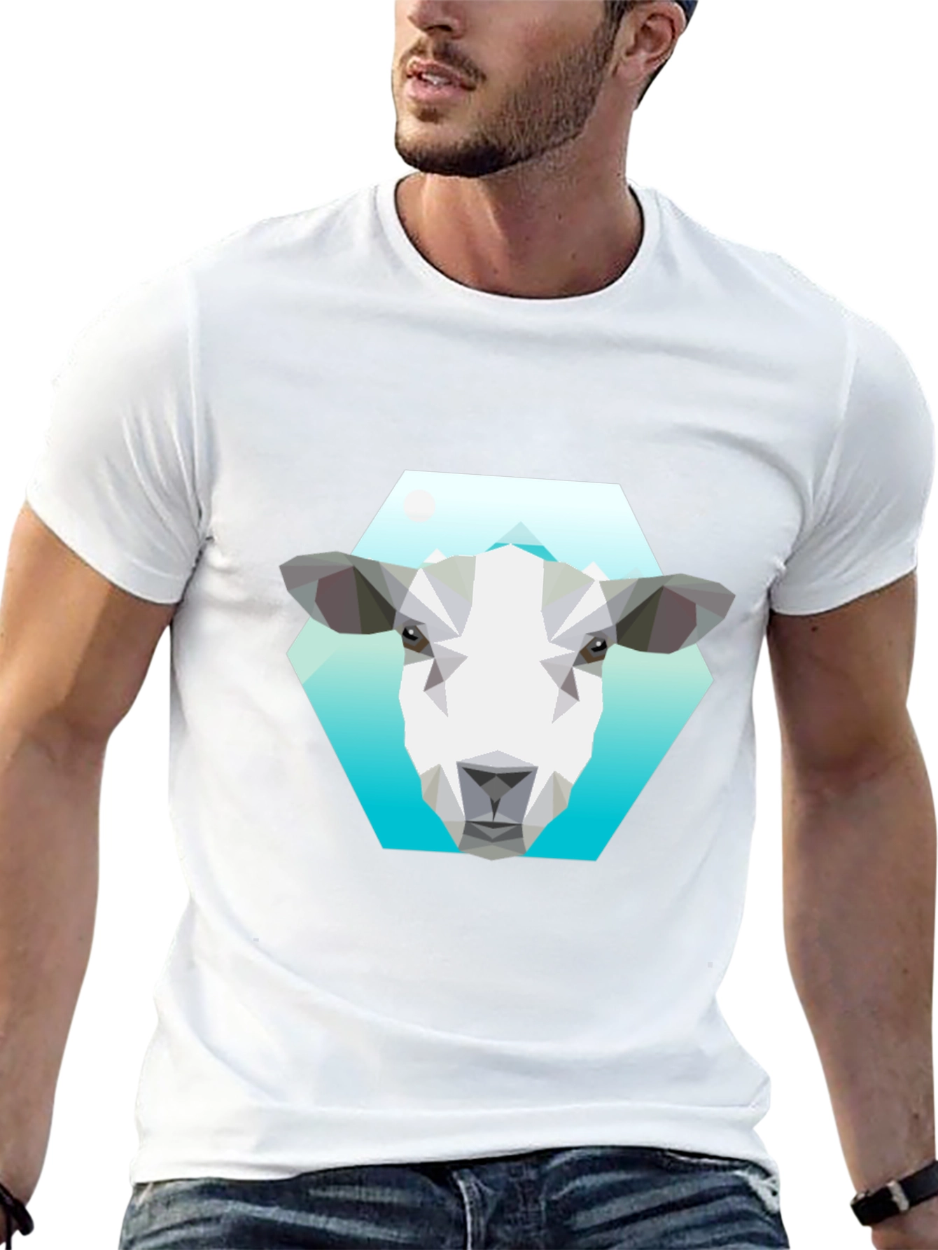 Geometric Sheep Graphic Tee - Black