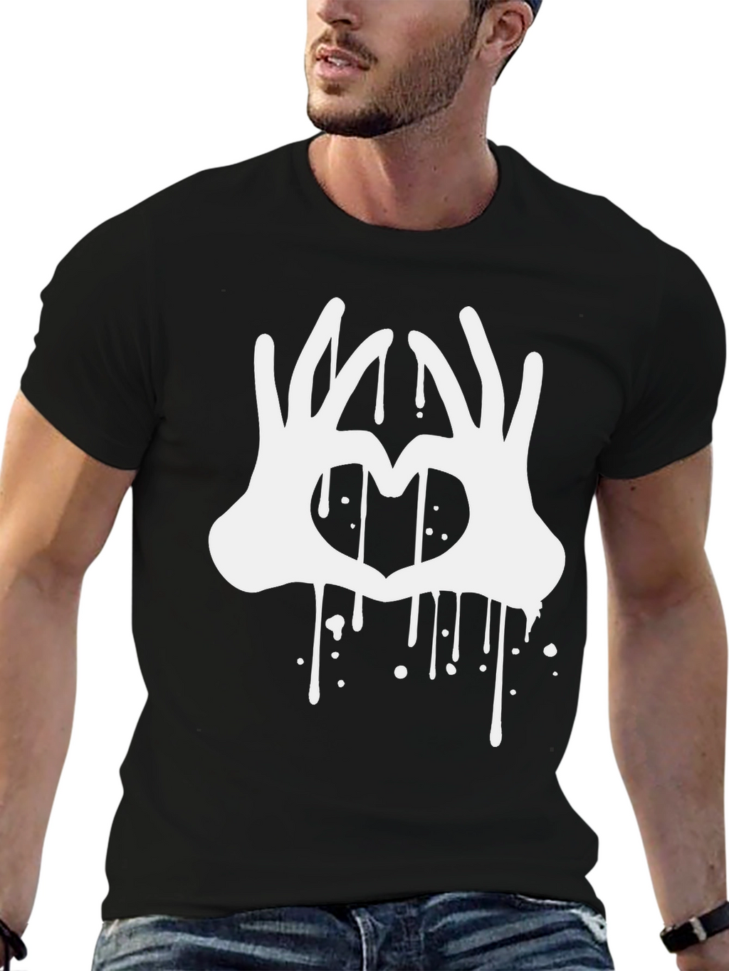 Heart Hands Drip Graphic Black T-Shirt