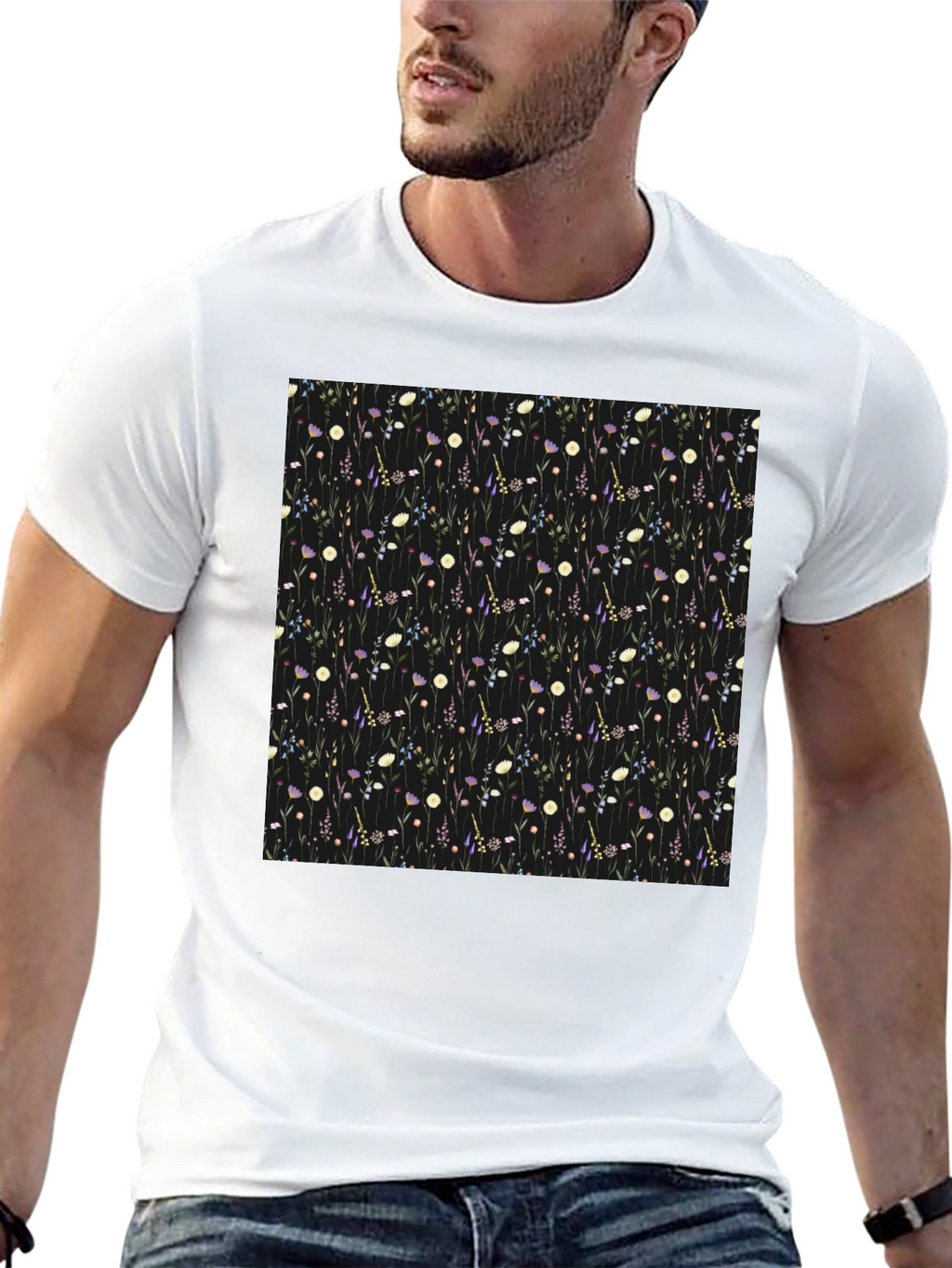 Floral Patterned Black T-Shirt