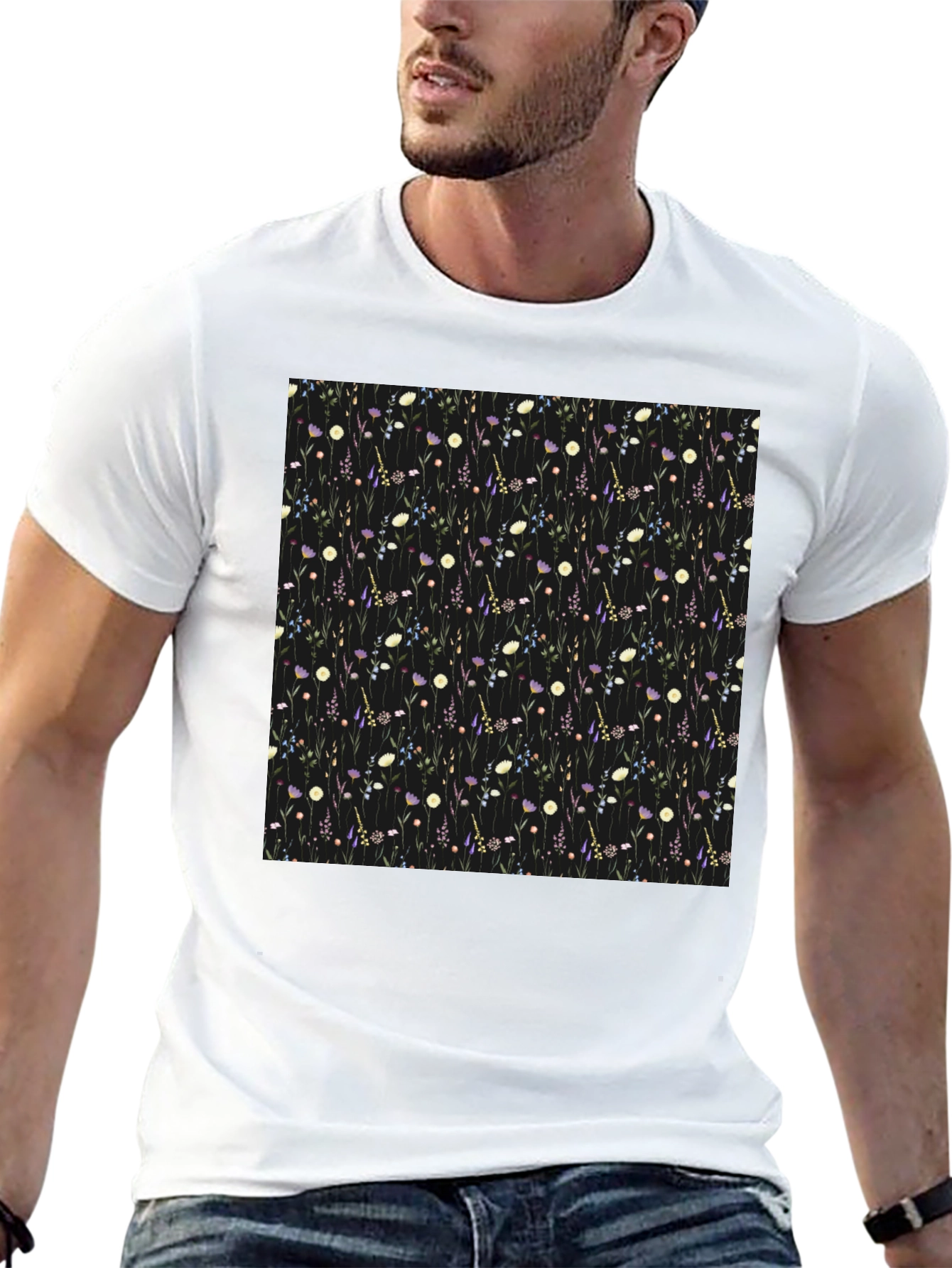 Floral Patterned Black T-Shirt