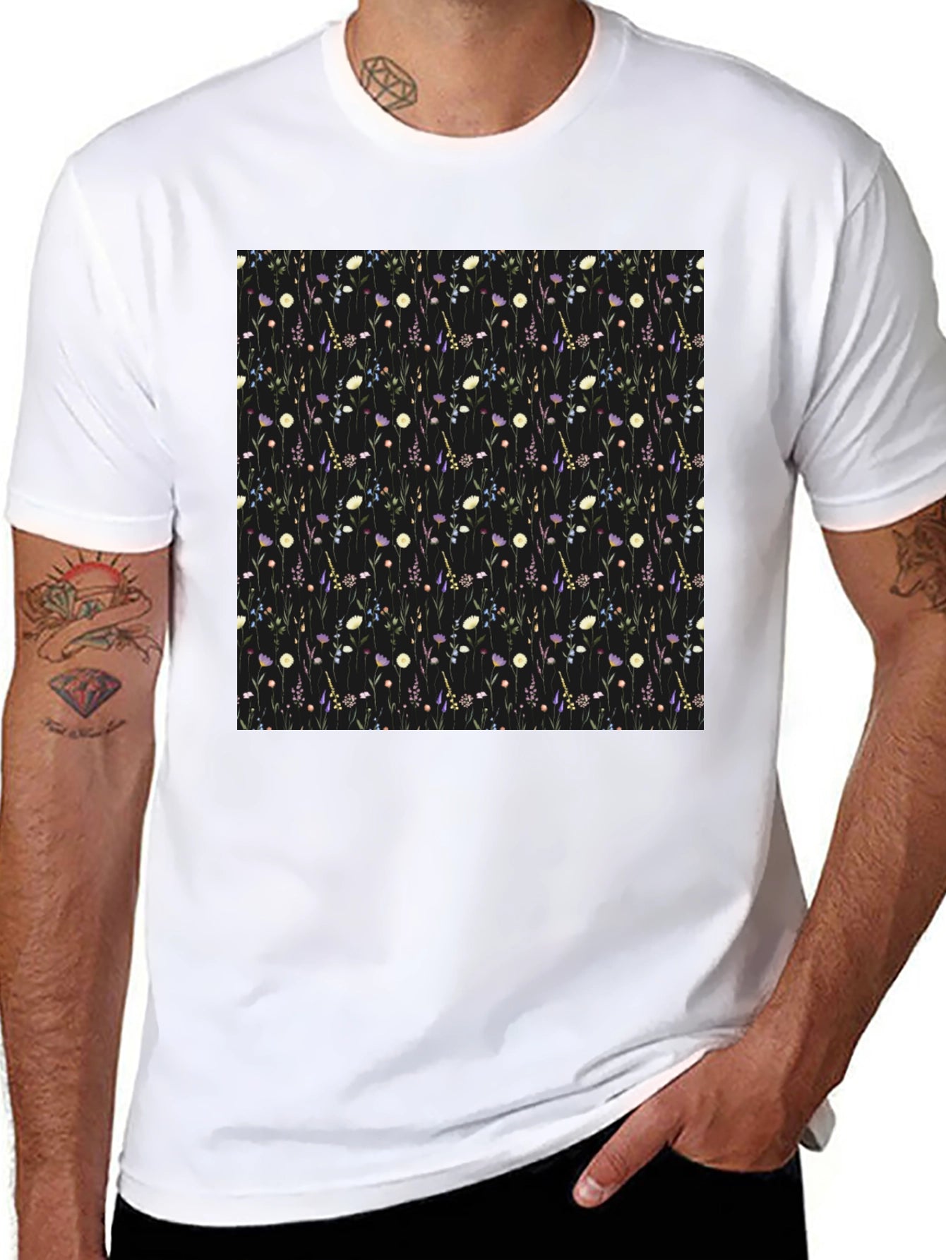 Floral Patterned Black T-Shirt