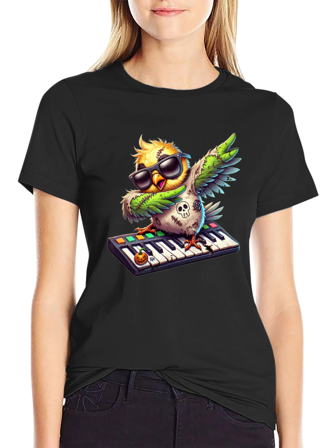 Cool Zombie Bird on Keyboard Graphic Tee