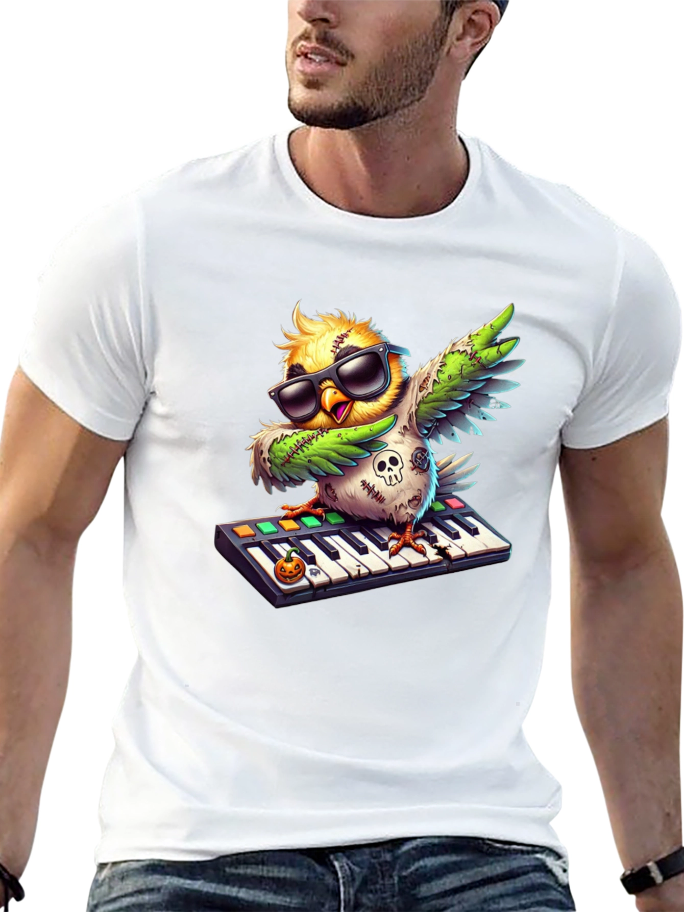 Cool Zombie Bird on Keyboard Graphic Tee