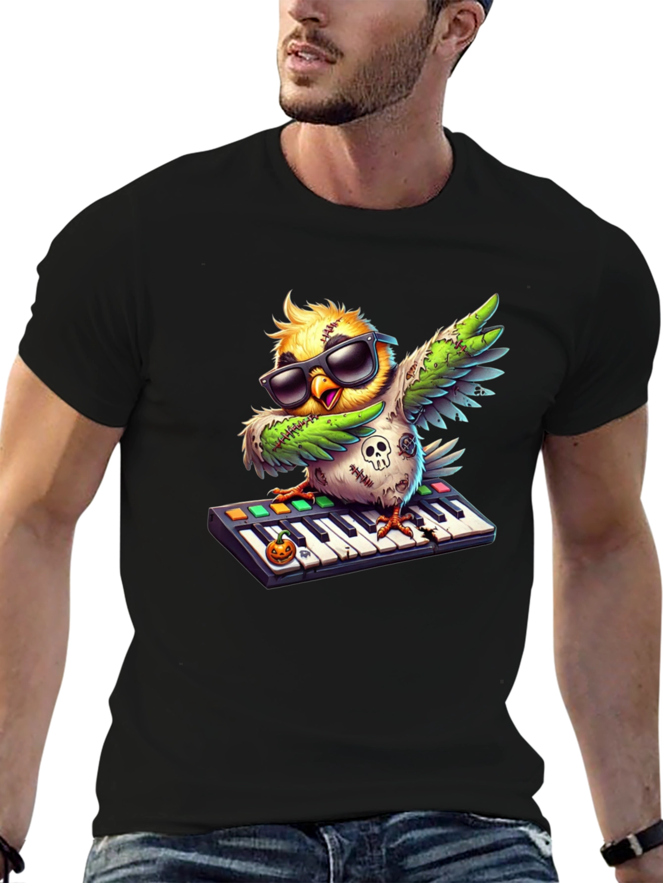 Cool Zombie Bird on Keyboard Graphic Tee