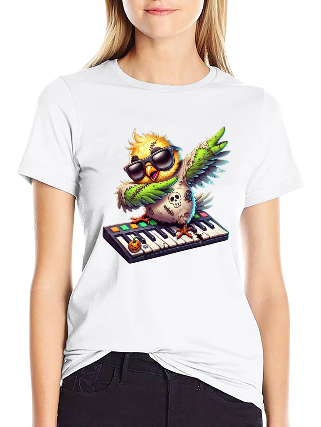 Cool Zombie Bird on Keyboard Graphic Tee