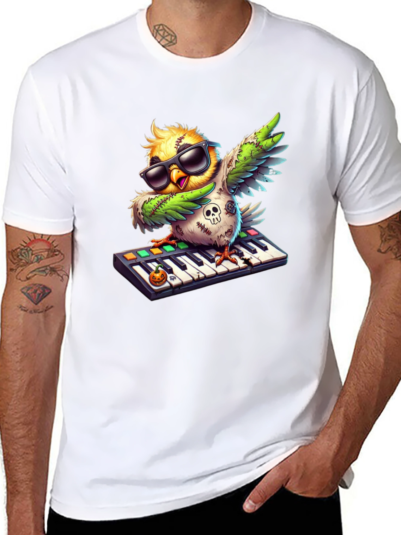 Cool Zombie Bird on Keyboard Graphic Tee