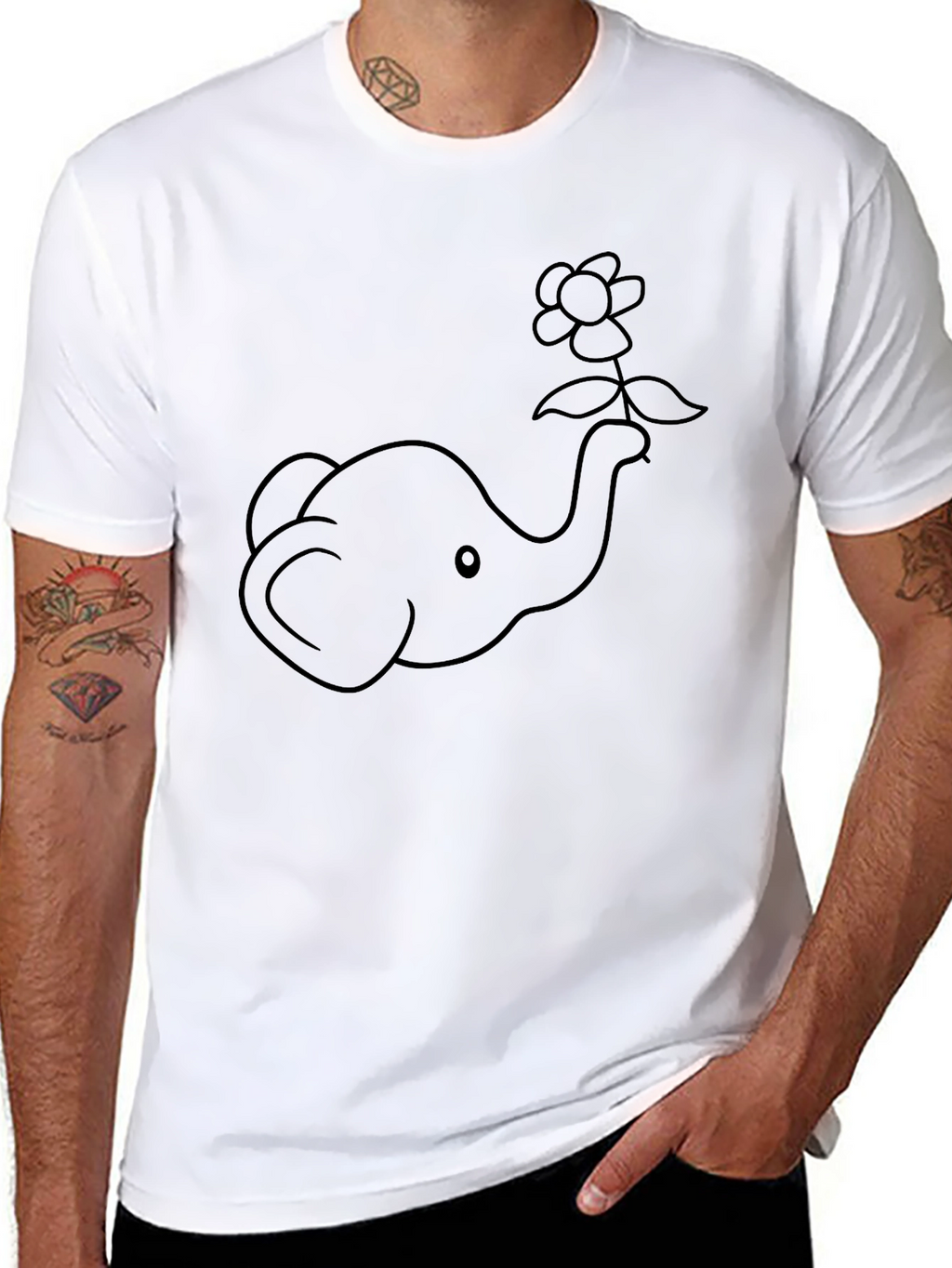 Elephant and Flower Graphic T-Shirt