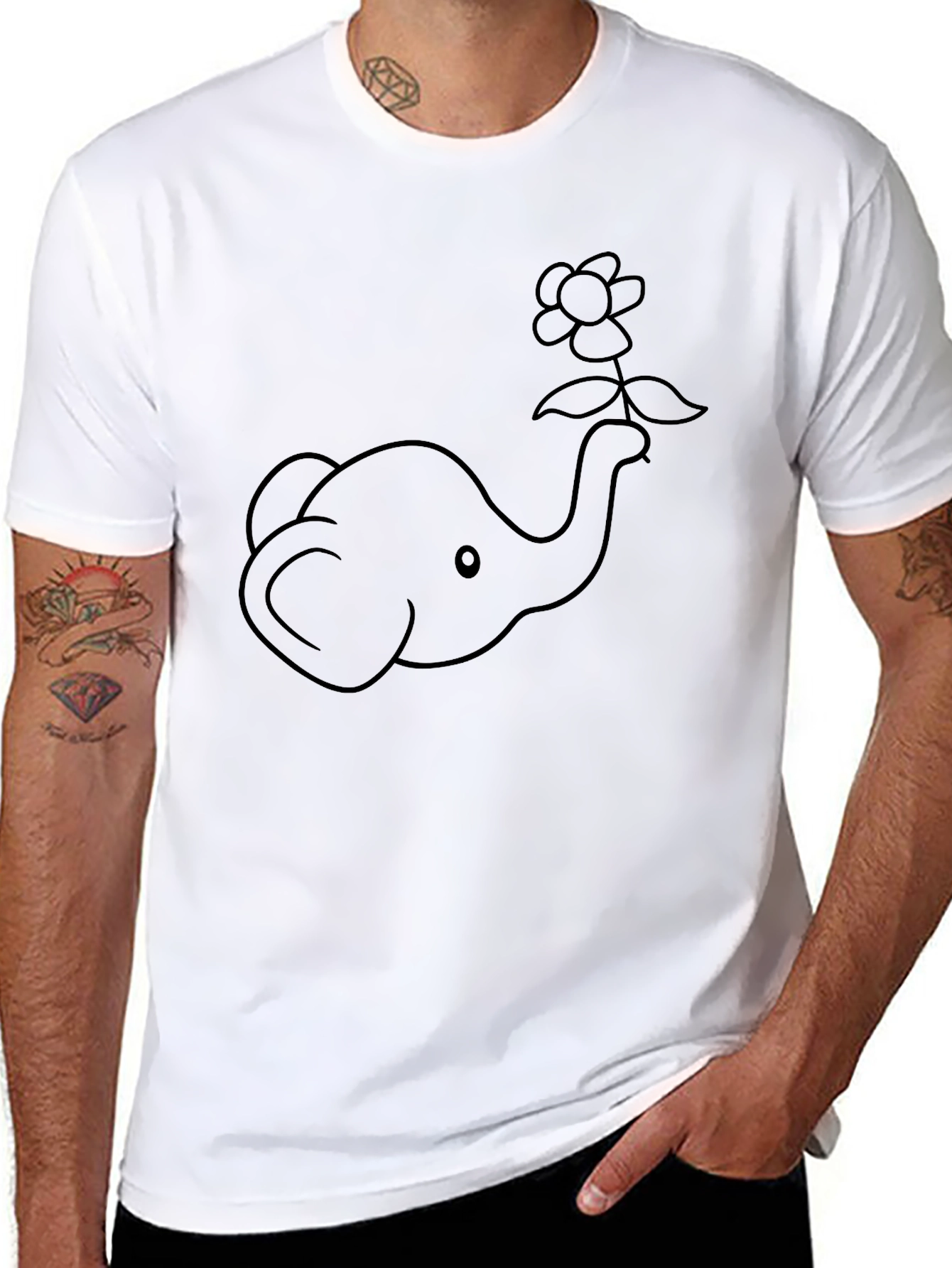 Elephant and Flower Graphic T-Shirt
