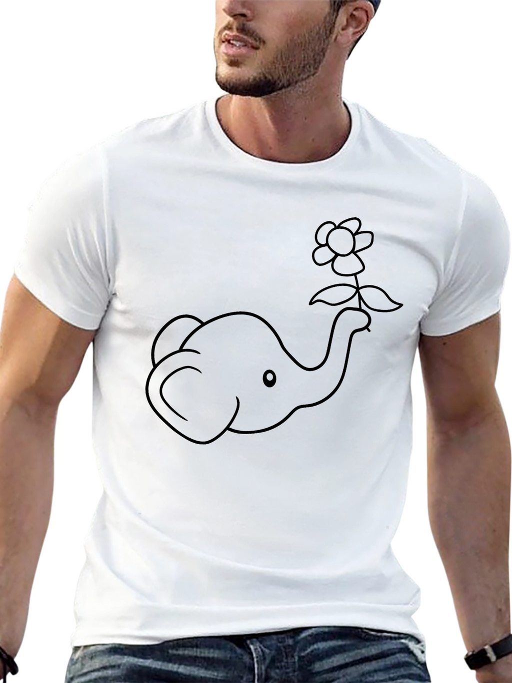 Elephant and Flower Graphic T-Shirt