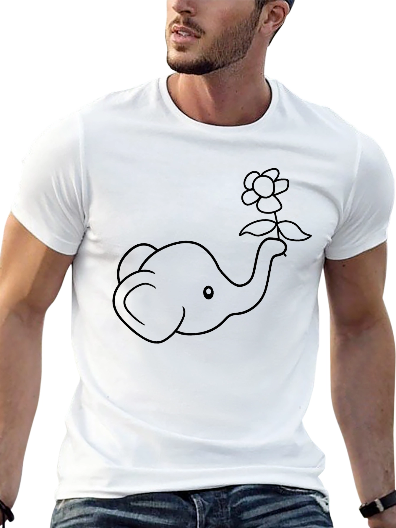Elephant and Flower Graphic T-Shirt