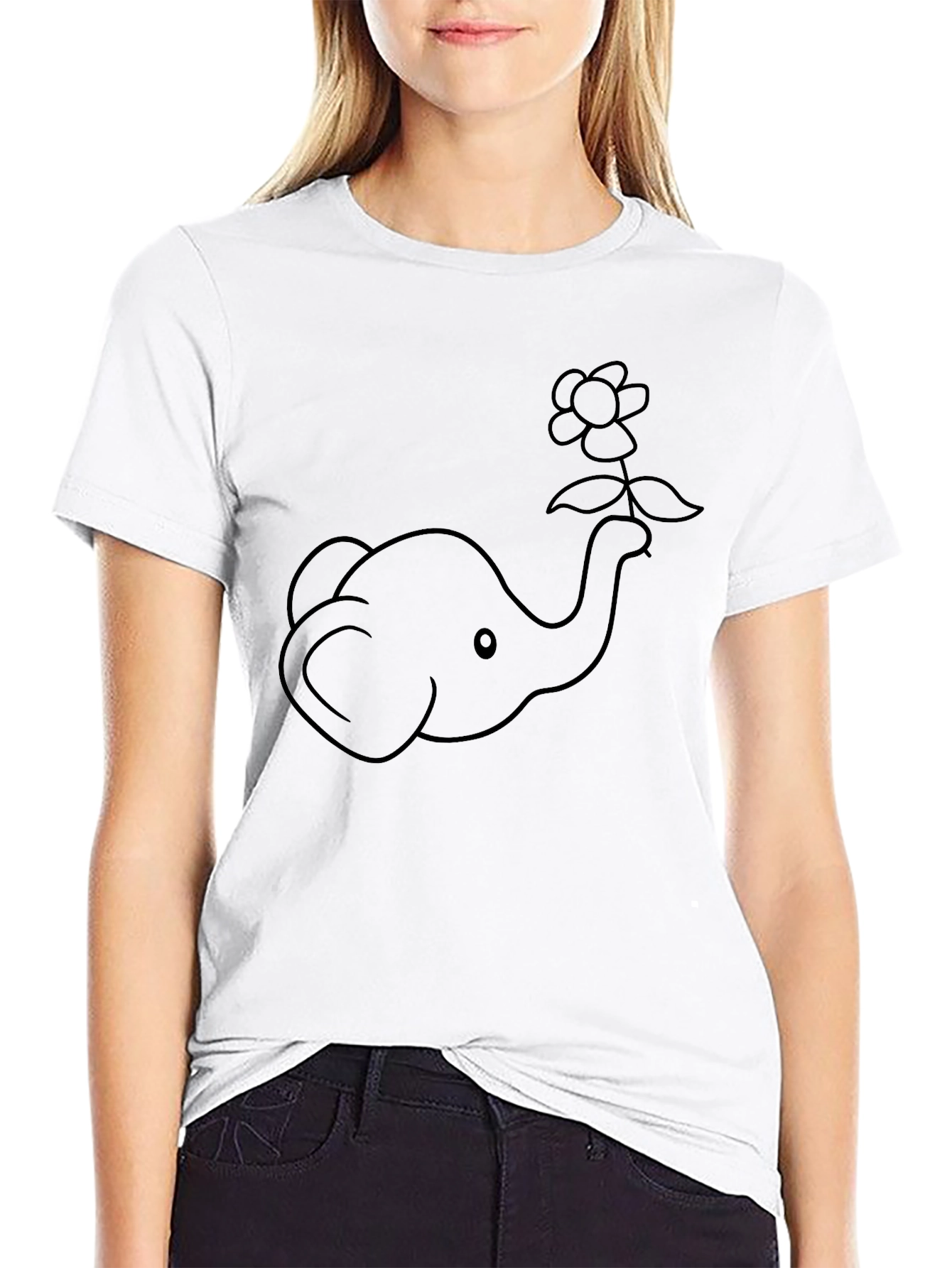 Elephant and Flower Graphic T-Shirt