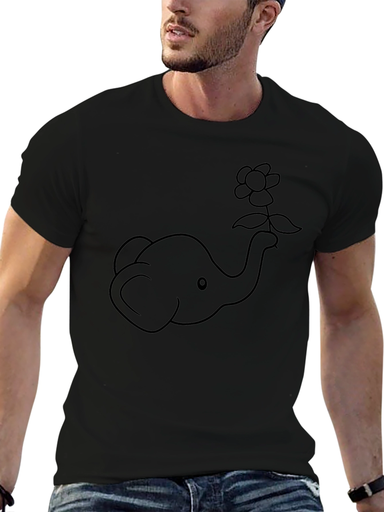 Elephant and Flower Graphic T-Shirt