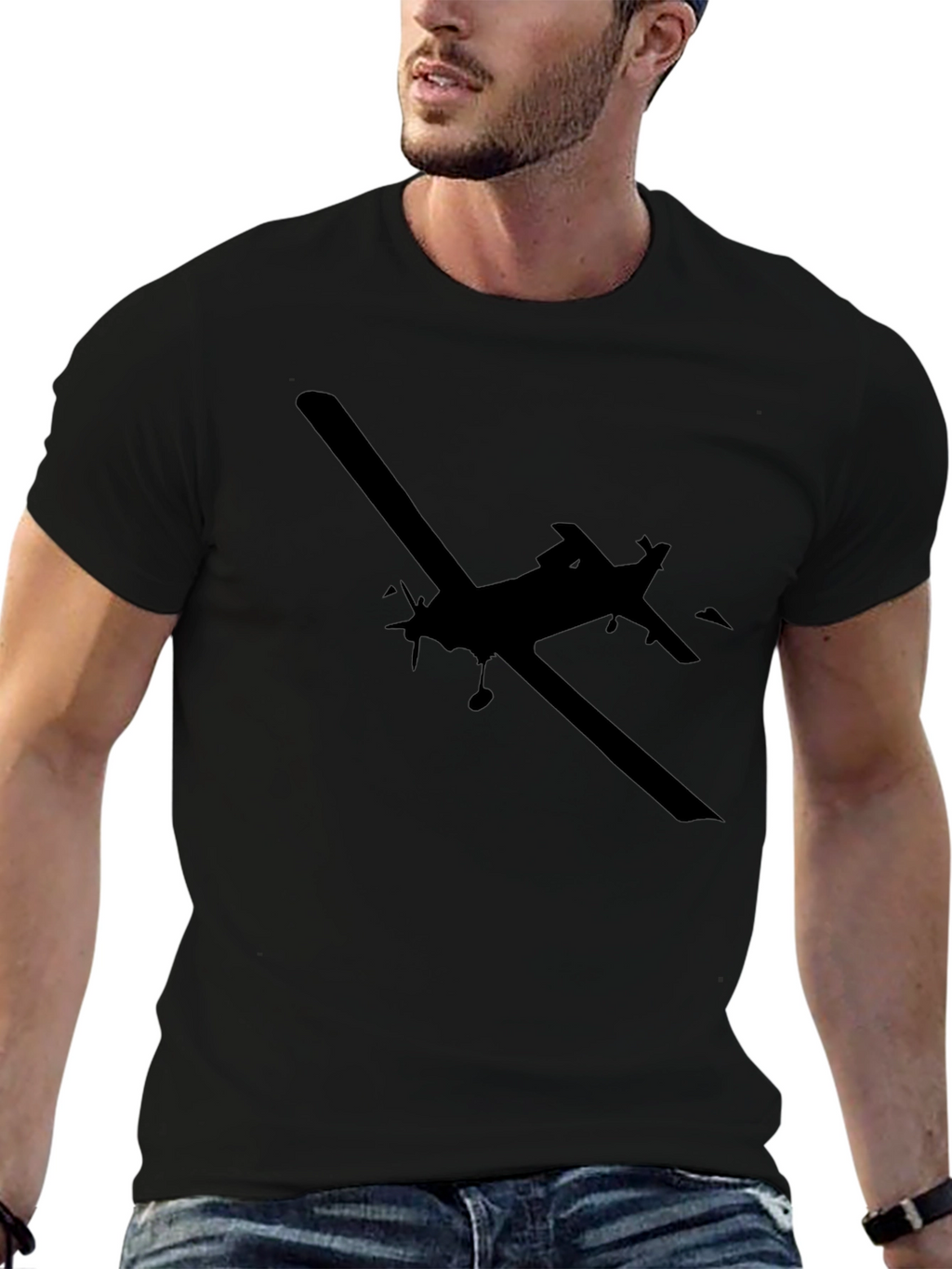 Airplane Silhouette T-Shirt - Black Cotton Tee