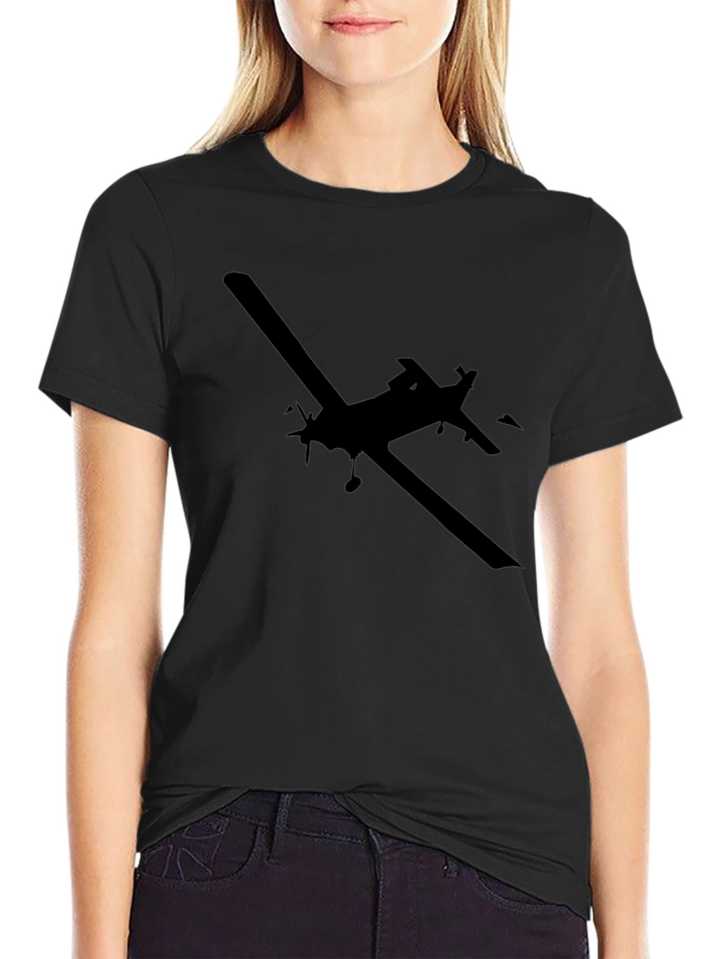 Airplane Silhouette T-Shirt - Black Cotton Tee