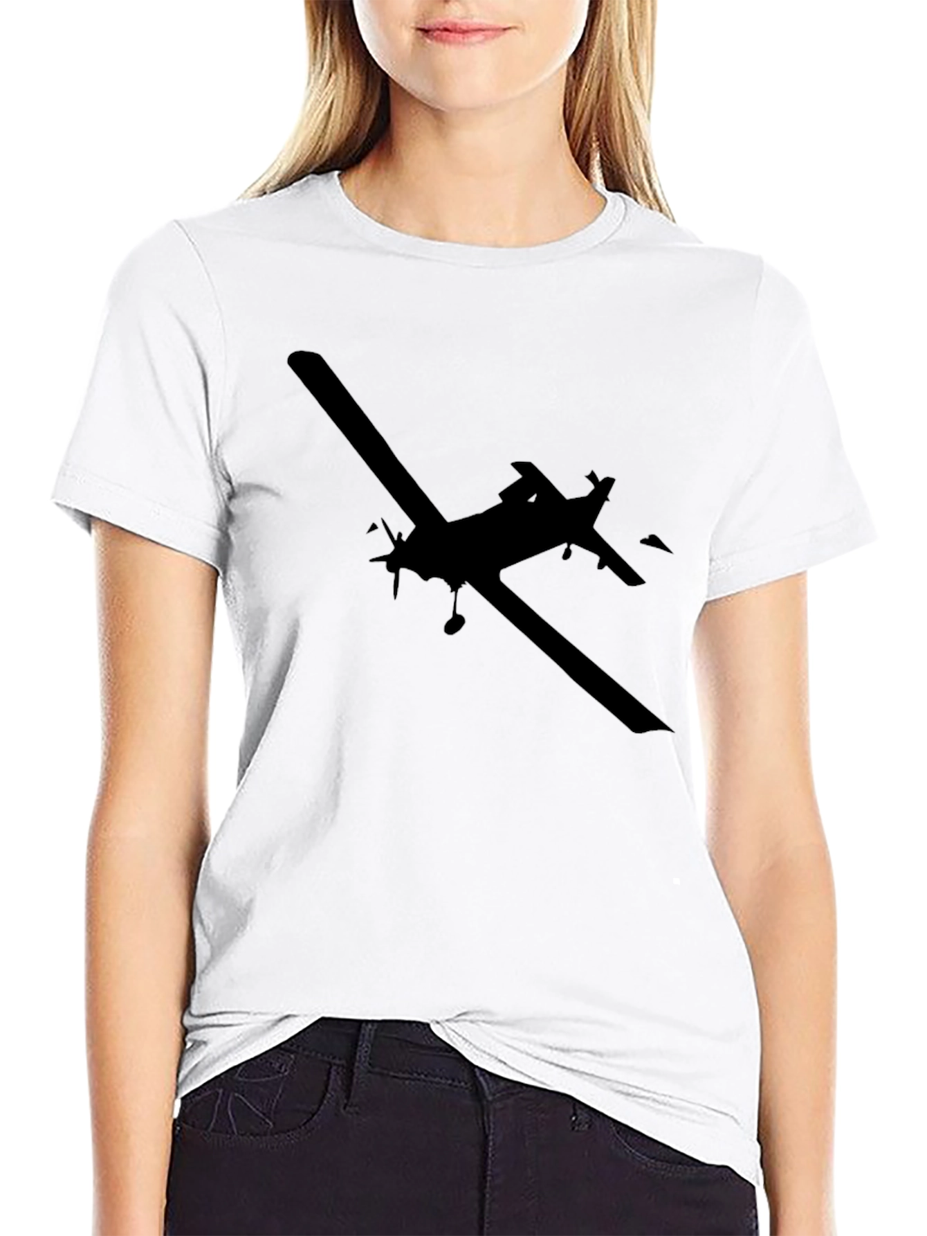 Airplane Silhouette T-Shirt - Black Cotton Tee