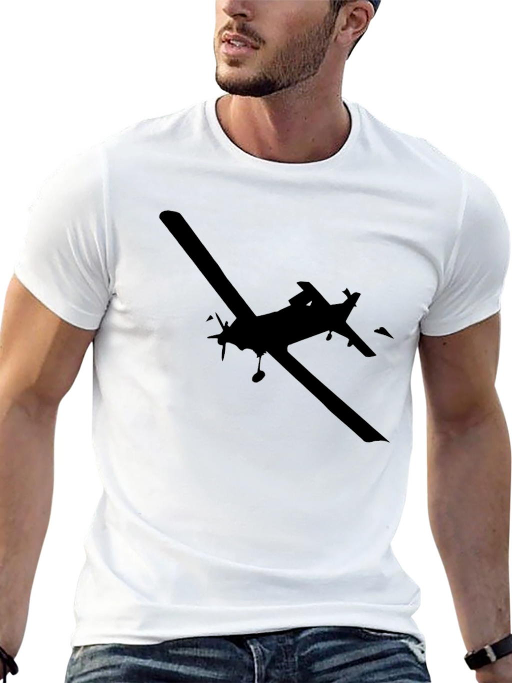 Airplane Silhouette T-Shirt - Black Cotton Tee