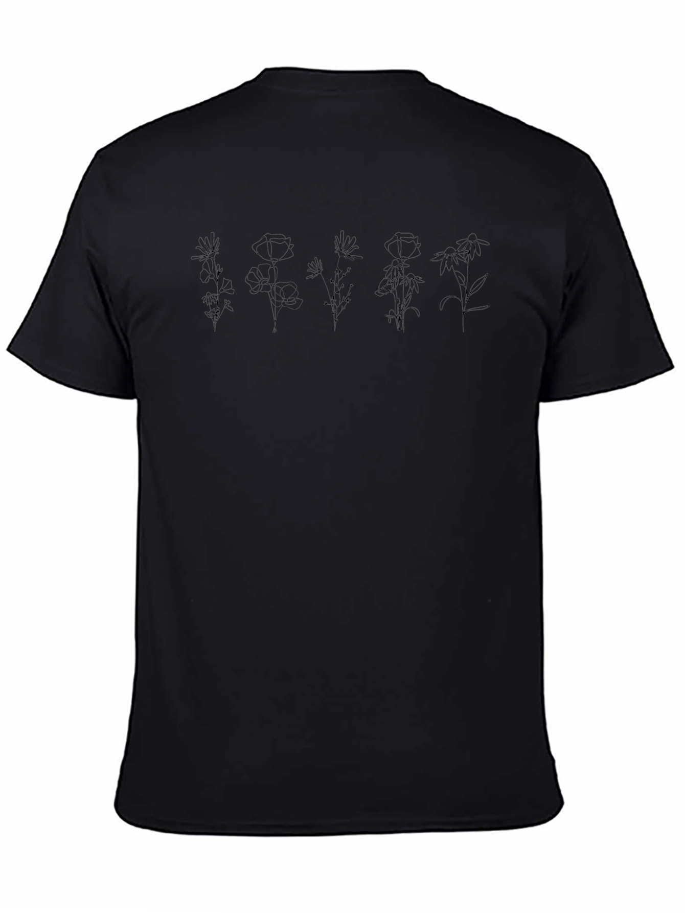 Black Floral Line Art Graphic Tee