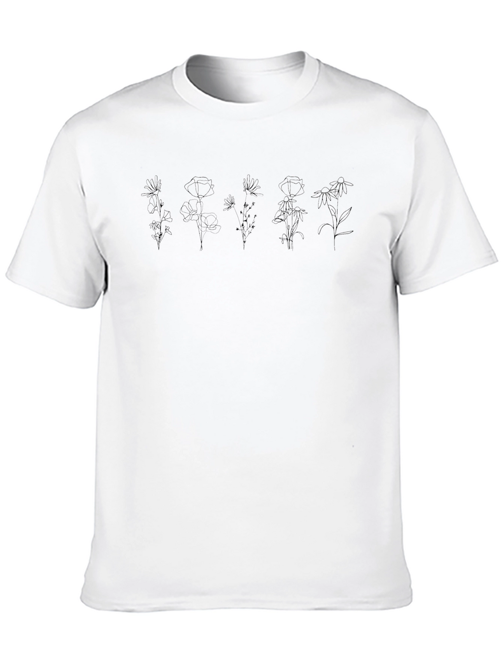 Black Floral Line Art Graphic Tee
