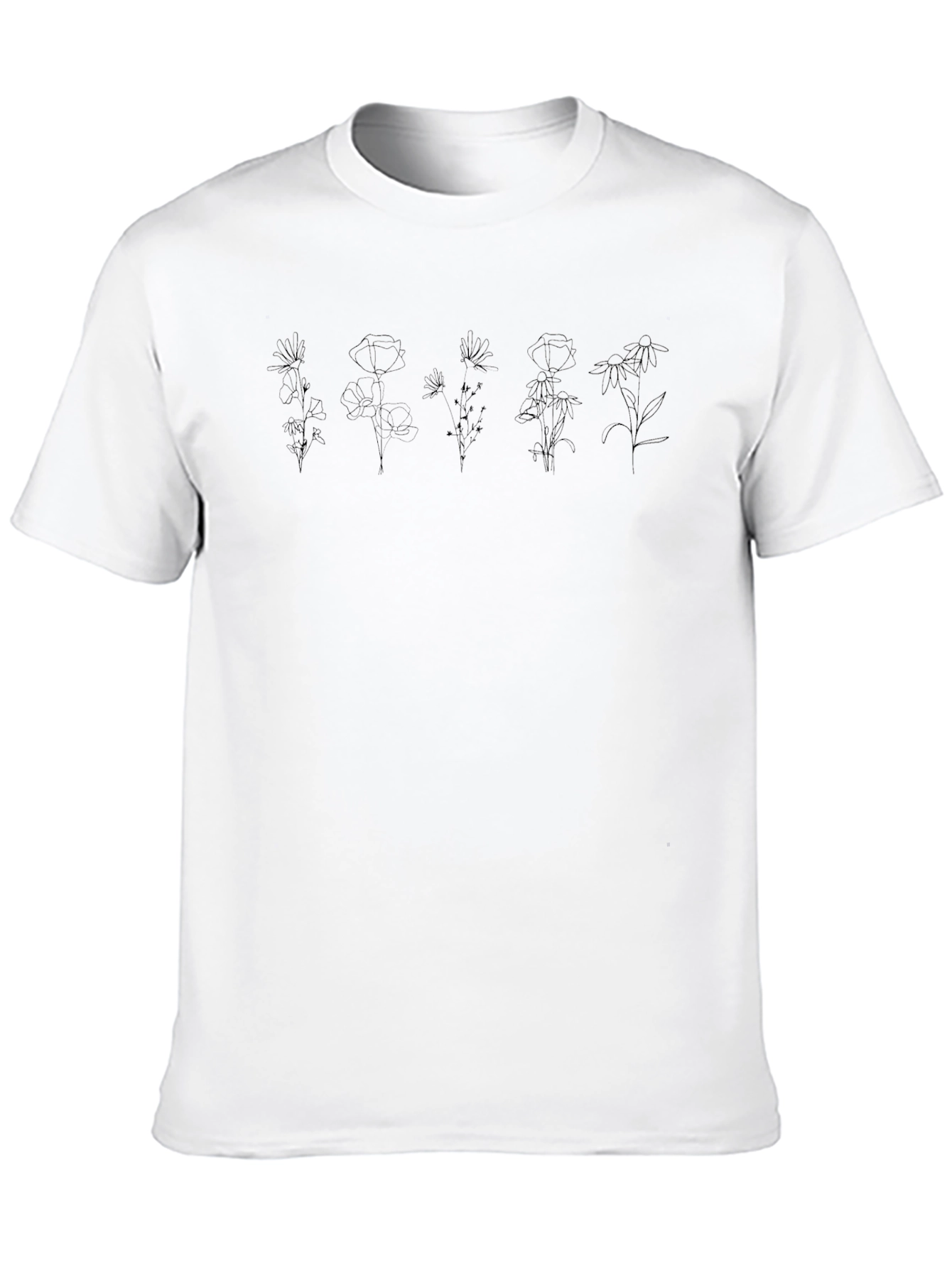 Black Floral Line Art Graphic Tee