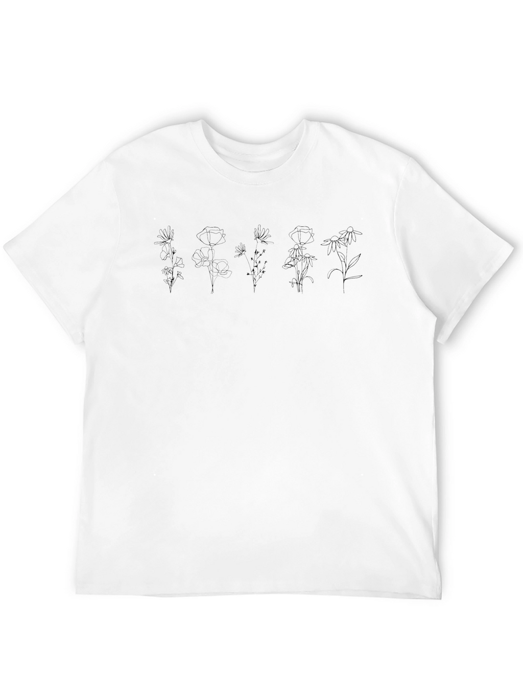 Black Floral Line Art Graphic Tee