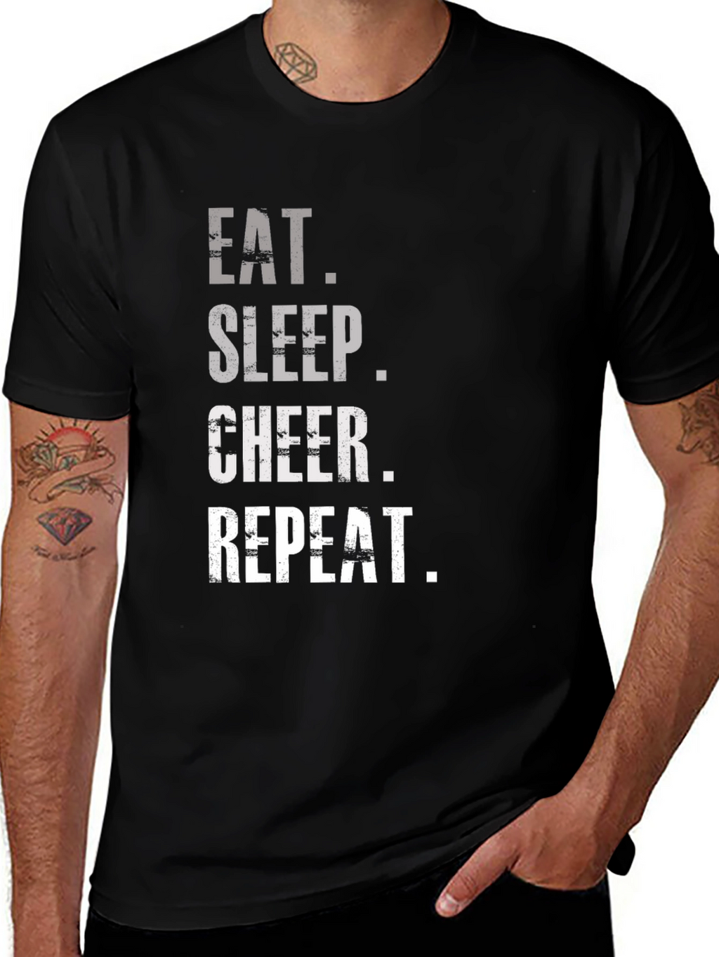 Eat Sleep Cheer Repeat Black T-Shirt