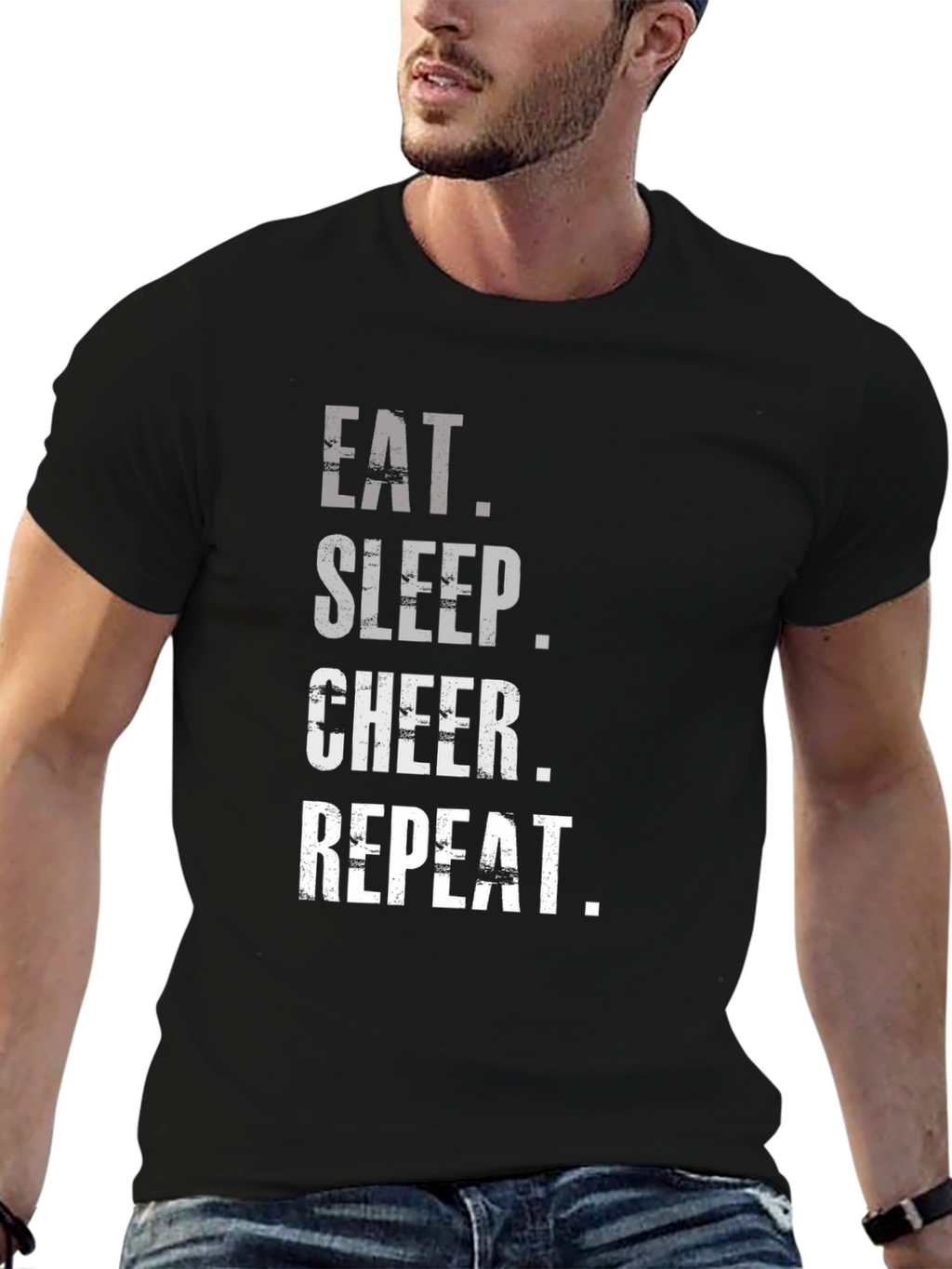 Eat Sleep Cheer Repeat Black T-Shirt