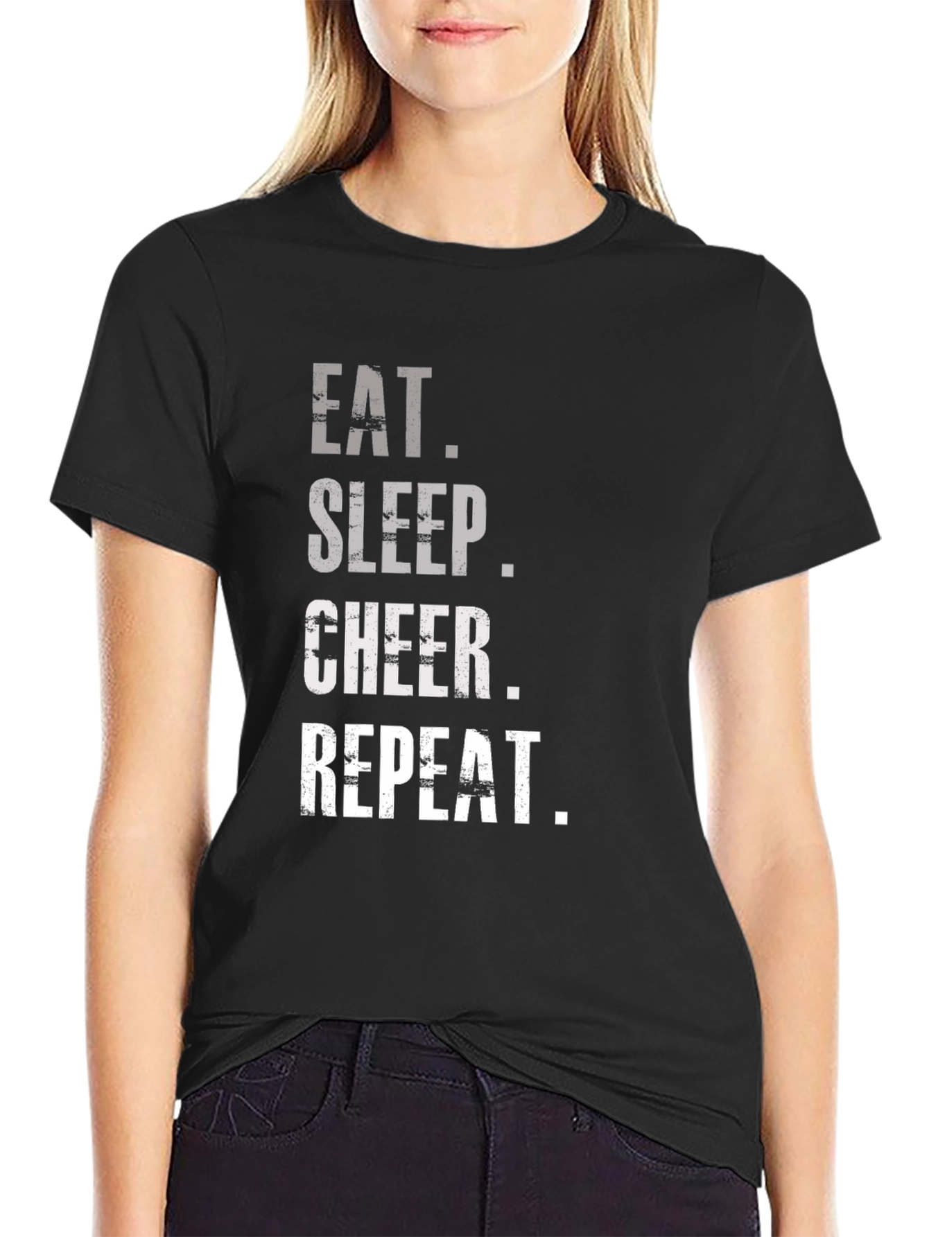 Eat Sleep Cheer Repeat Black T-Shirt