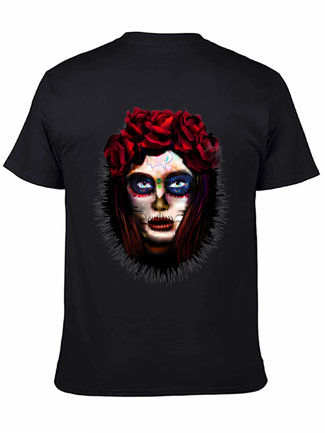 Day of the Dead T-Shirt: Sugar Skull Woman in Roses