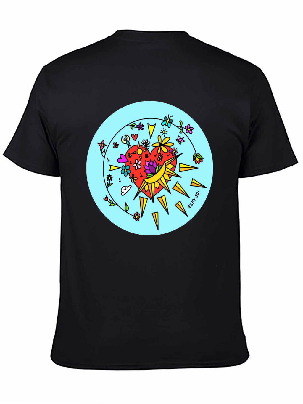 Floral Heart Graphic Black Tee