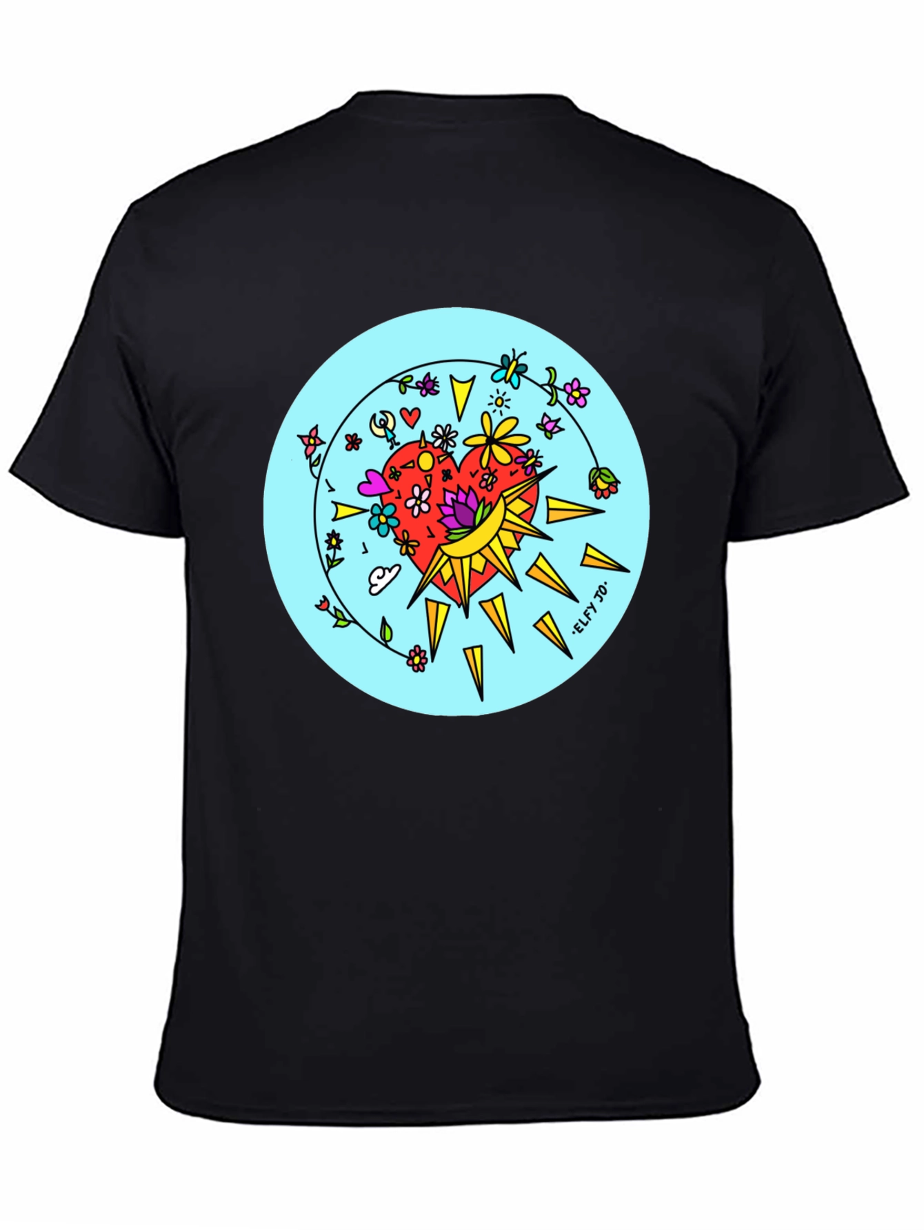 Floral Heart Graphic Black Tee