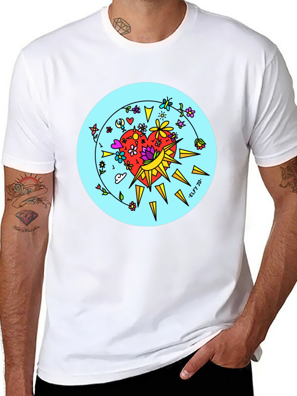 Floral Heart Graphic Black Tee