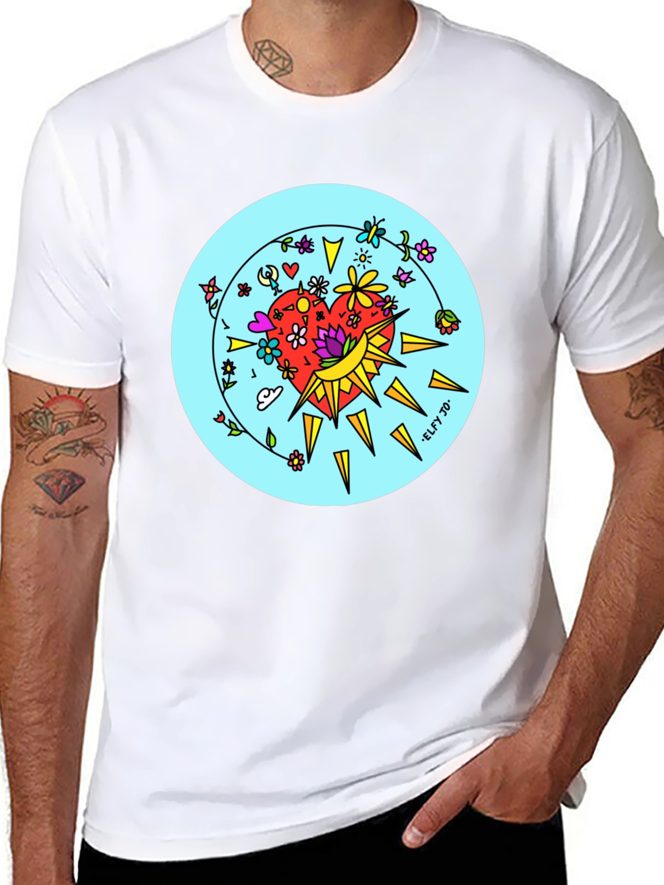 Floral Heart Graphic Black Tee