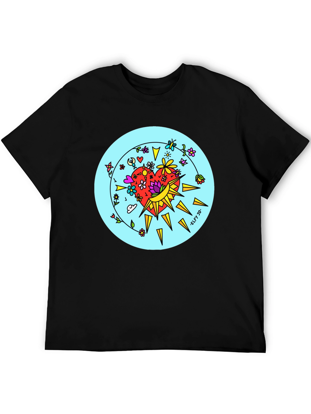 Floral Heart Graphic Black Tee