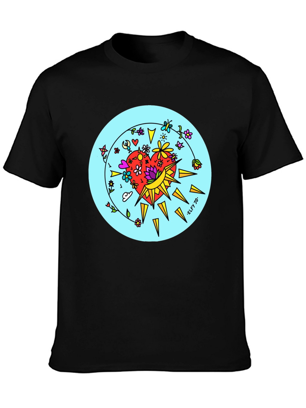 Floral Heart Graphic Black Tee