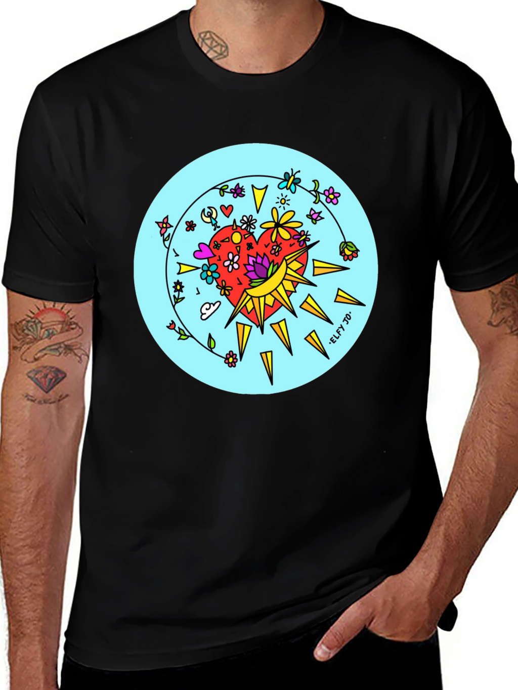 Floral Heart Graphic Black Tee