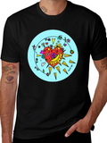 Floral Heart Graphic Black Tee