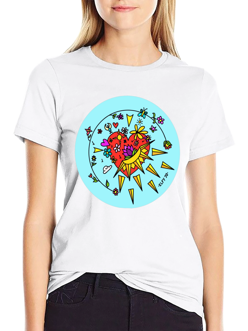 Floral Heart Graphic Black Tee