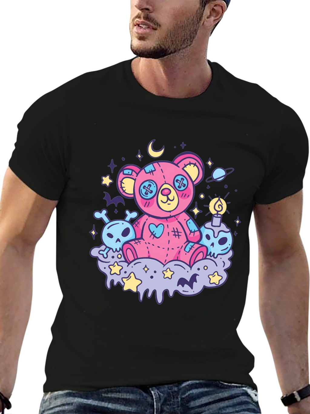 Gothic Teddy Bear Print T-Shirt