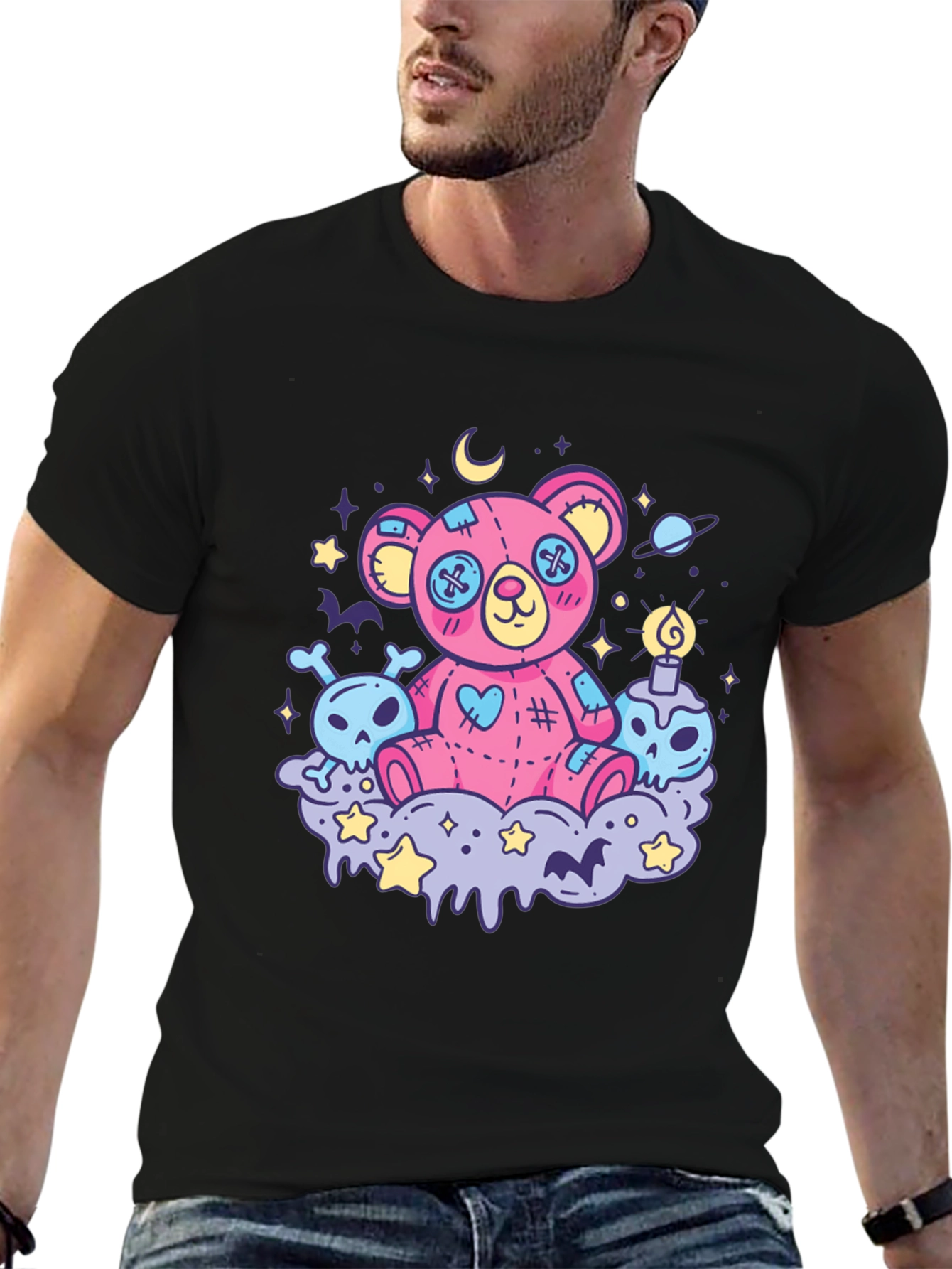 Gothic Teddy Bear Print T-Shirt