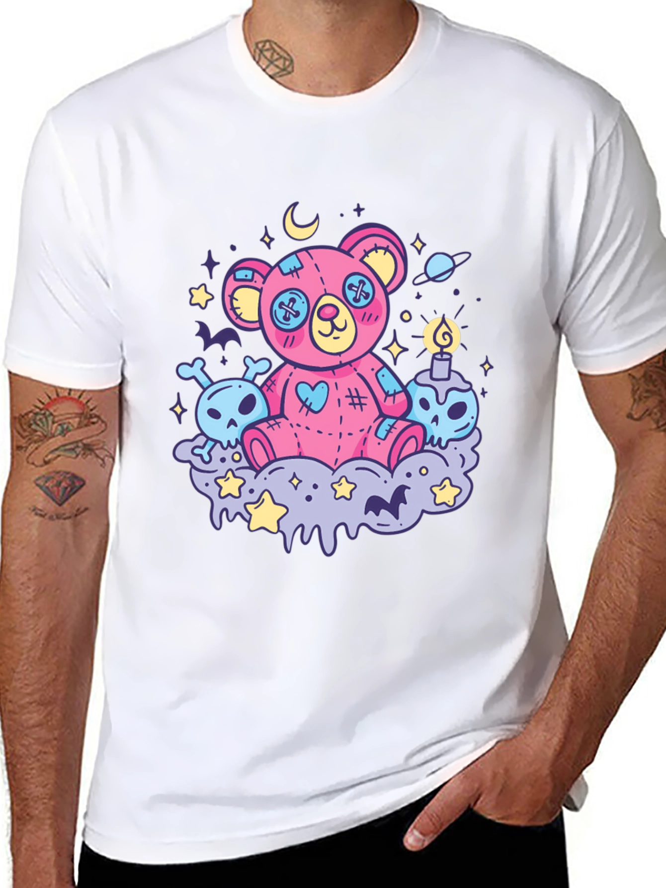 Gothic Teddy Bear Print T-Shirt