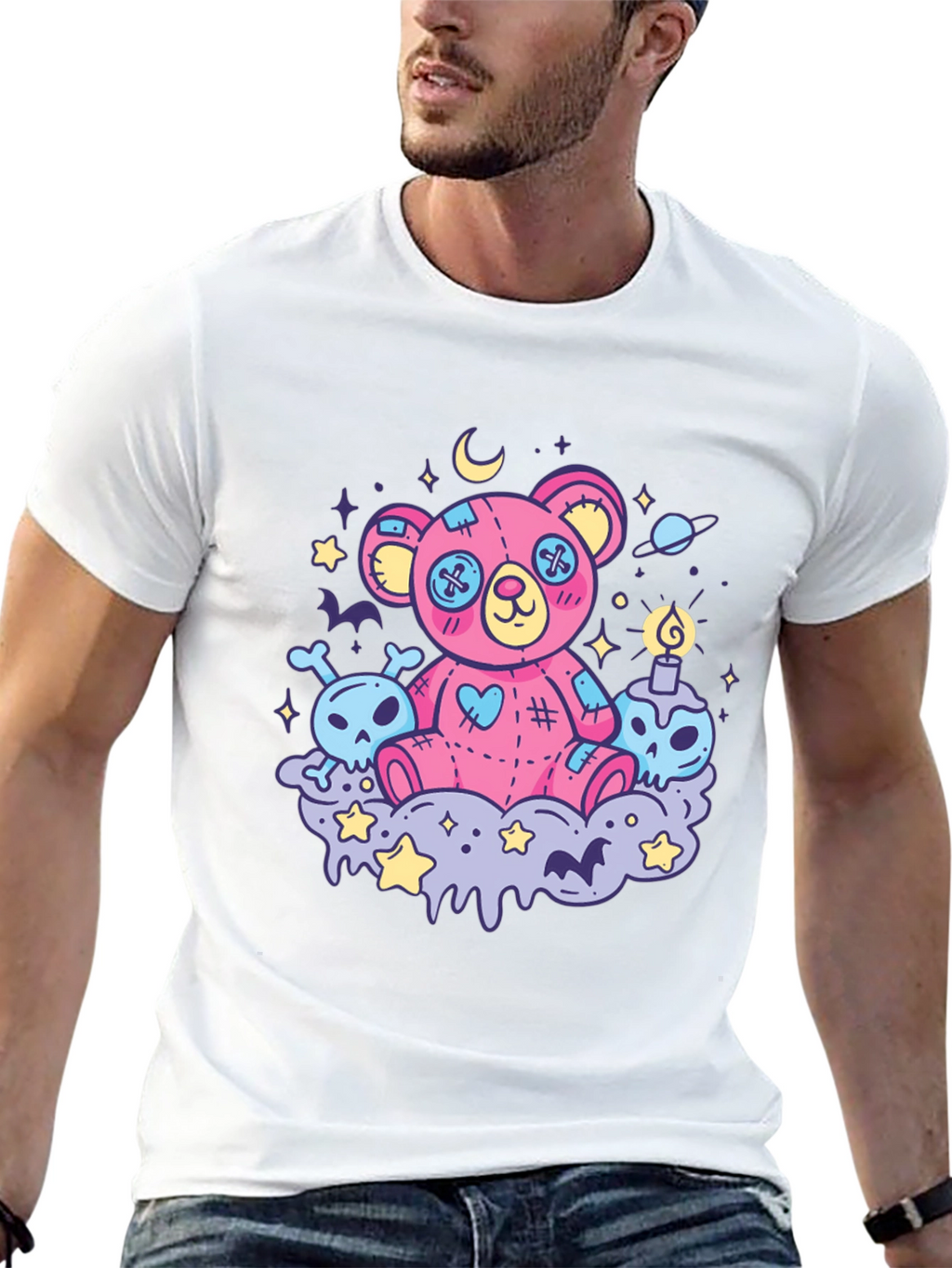 Gothic Teddy Bear Print T-Shirt
