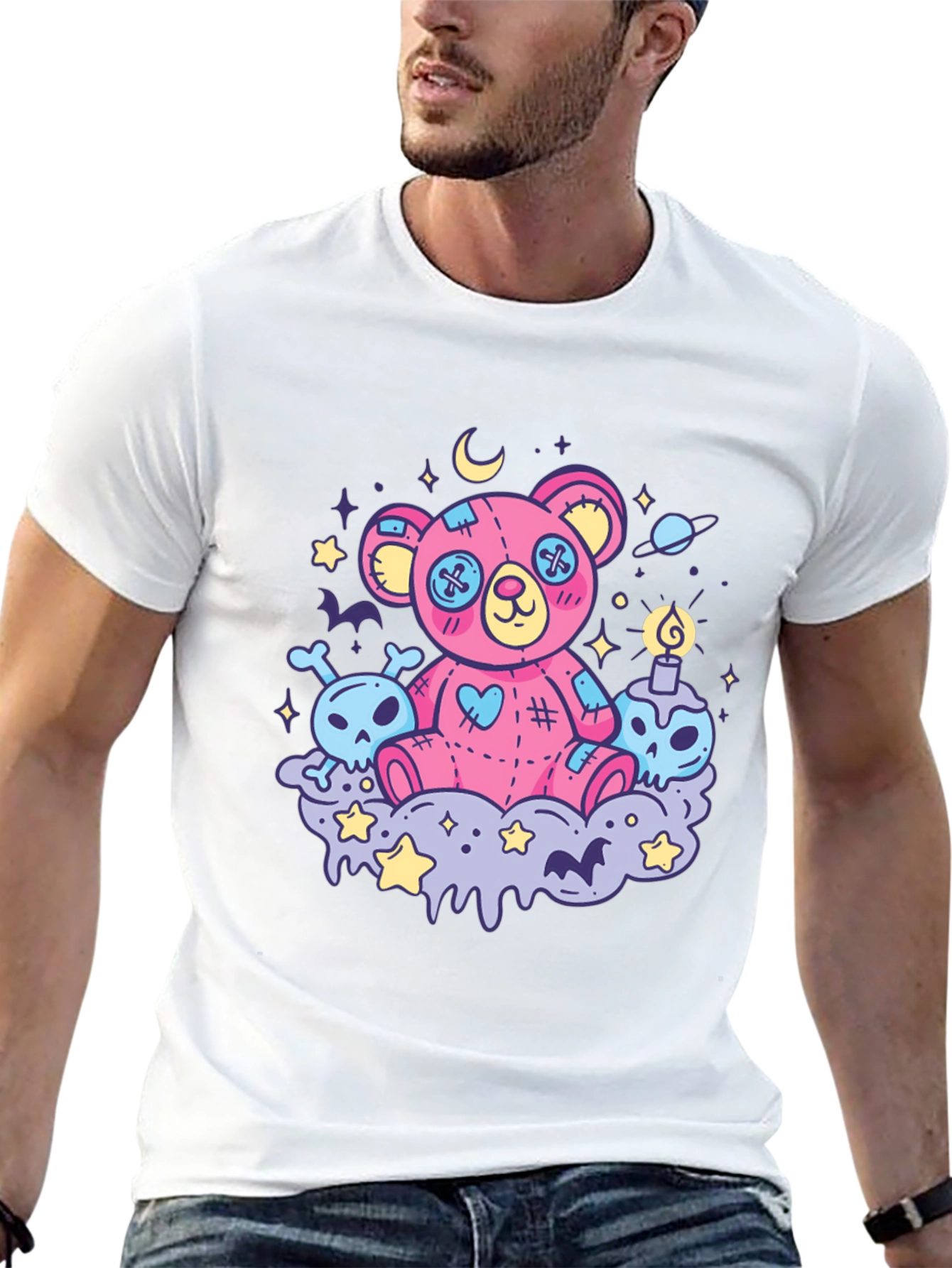 Gothic Teddy Bear Print T-Shirt