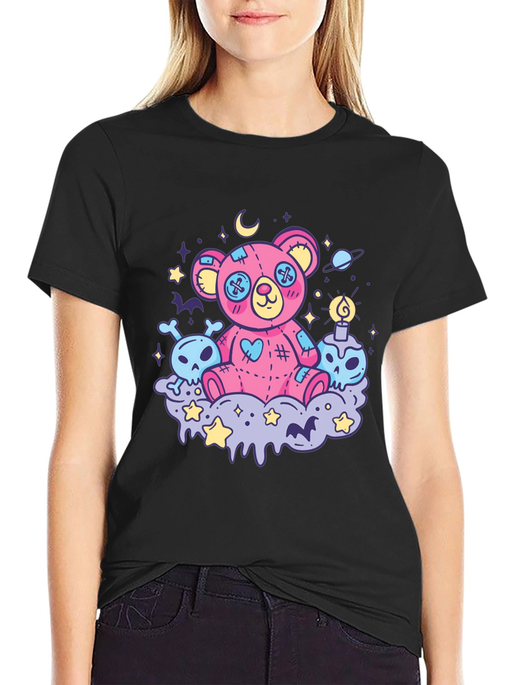Gothic Teddy Bear Print T-Shirt