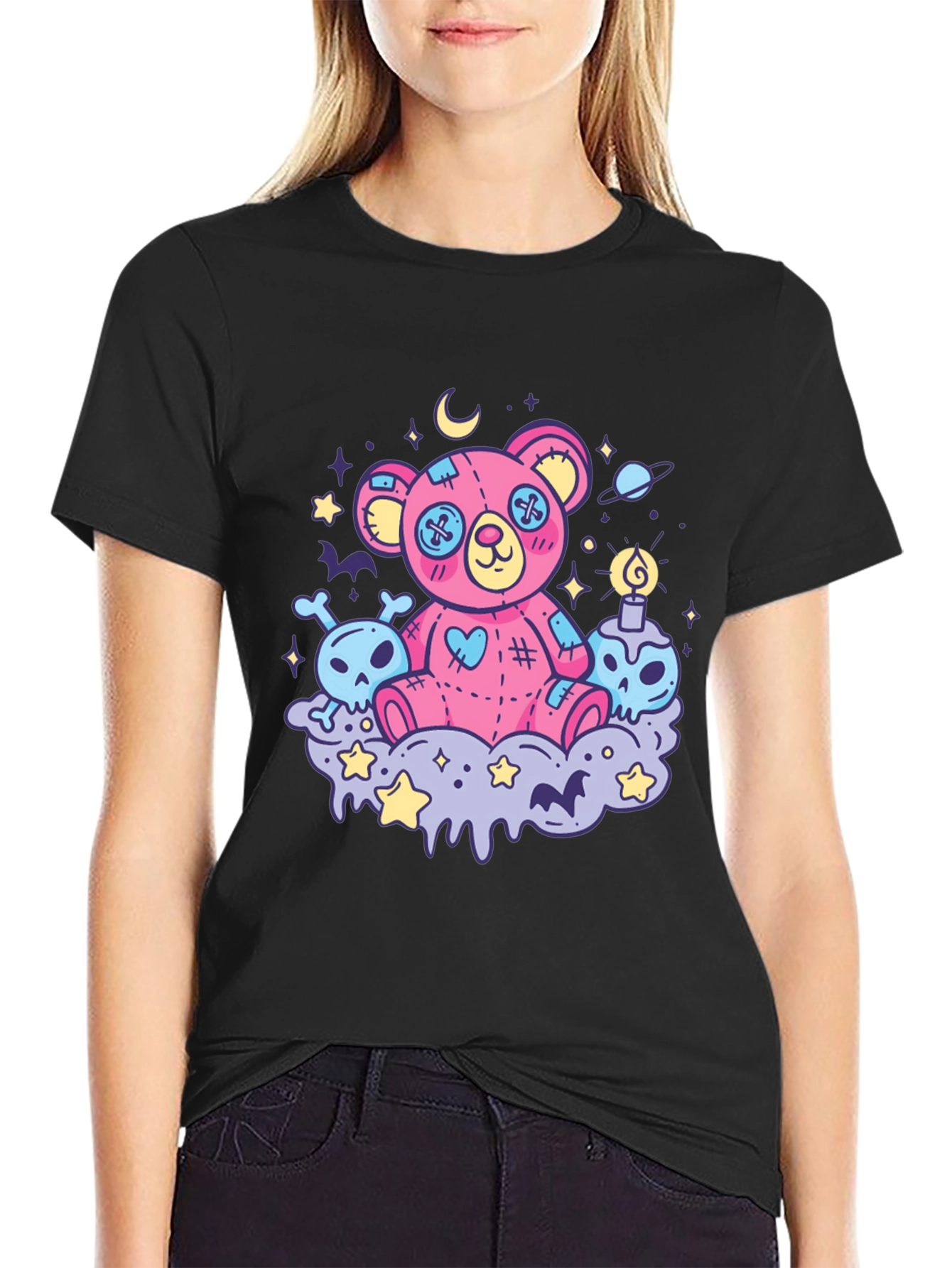 Gothic Teddy Bear Print T-Shirt