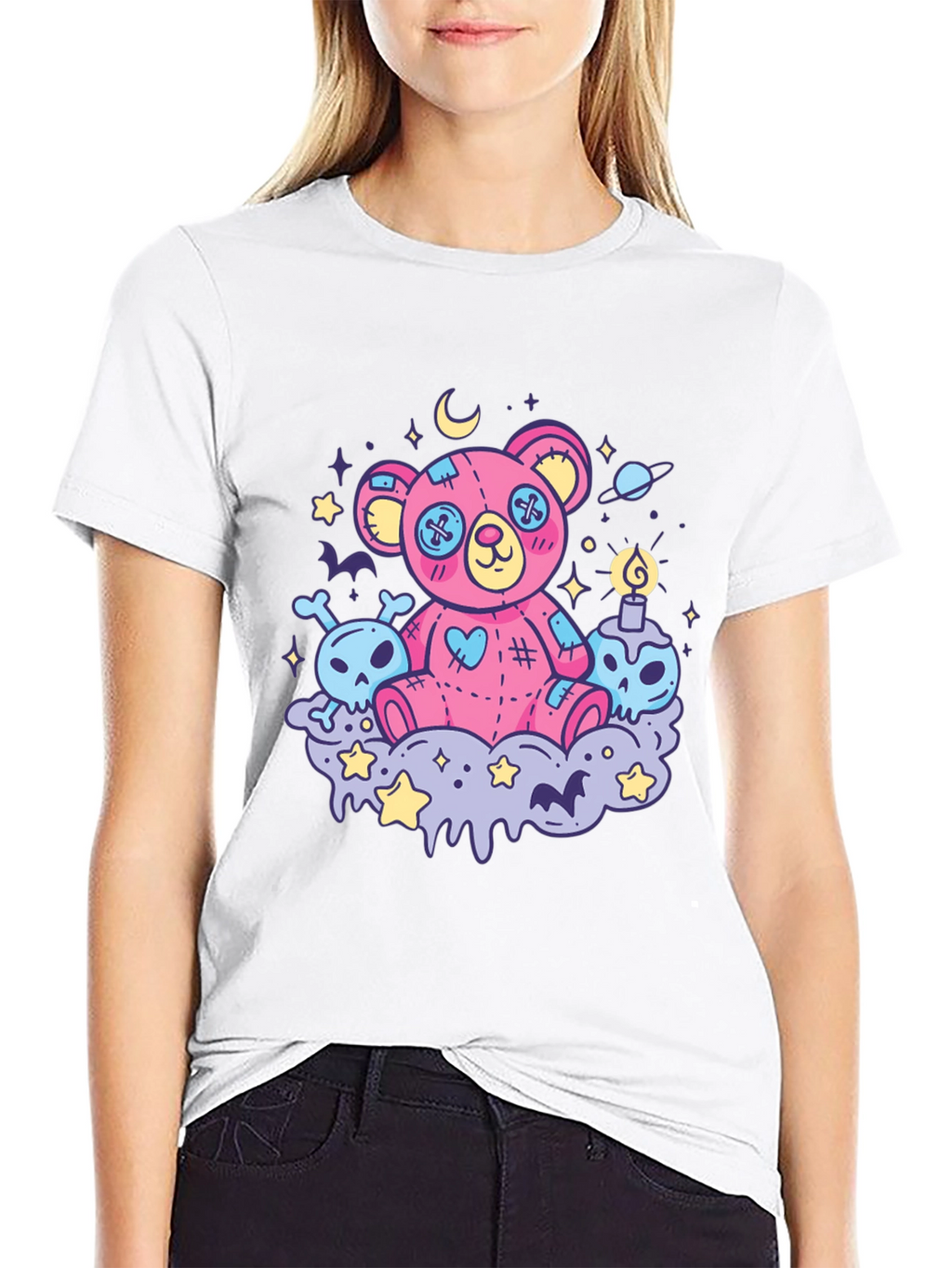 Gothic Teddy Bear Print T-Shirt