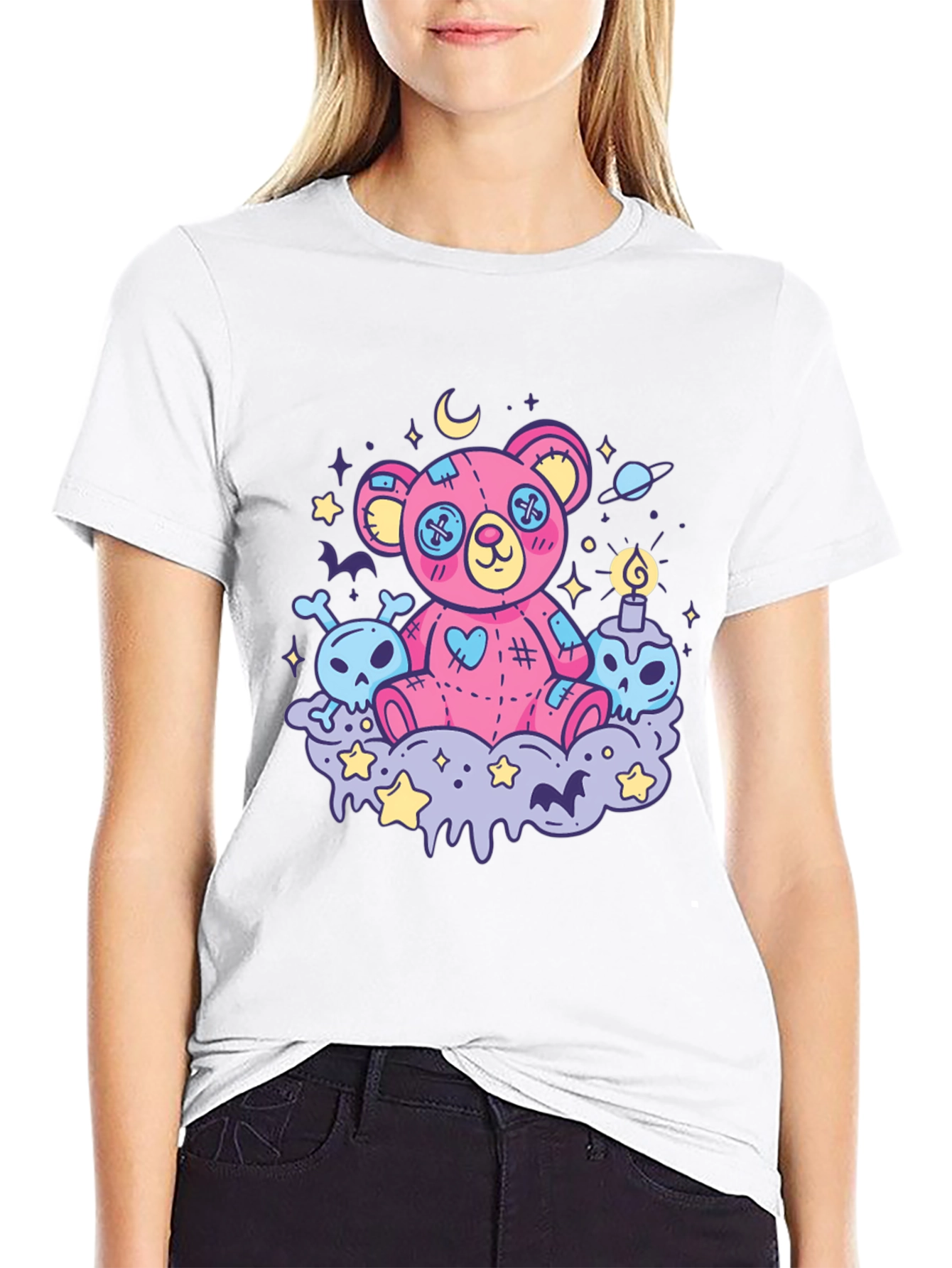 Gothic Teddy Bear Print T-Shirt
