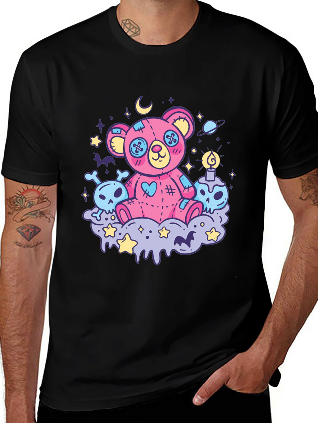 Gothic Teddy Bear Print T-Shirt