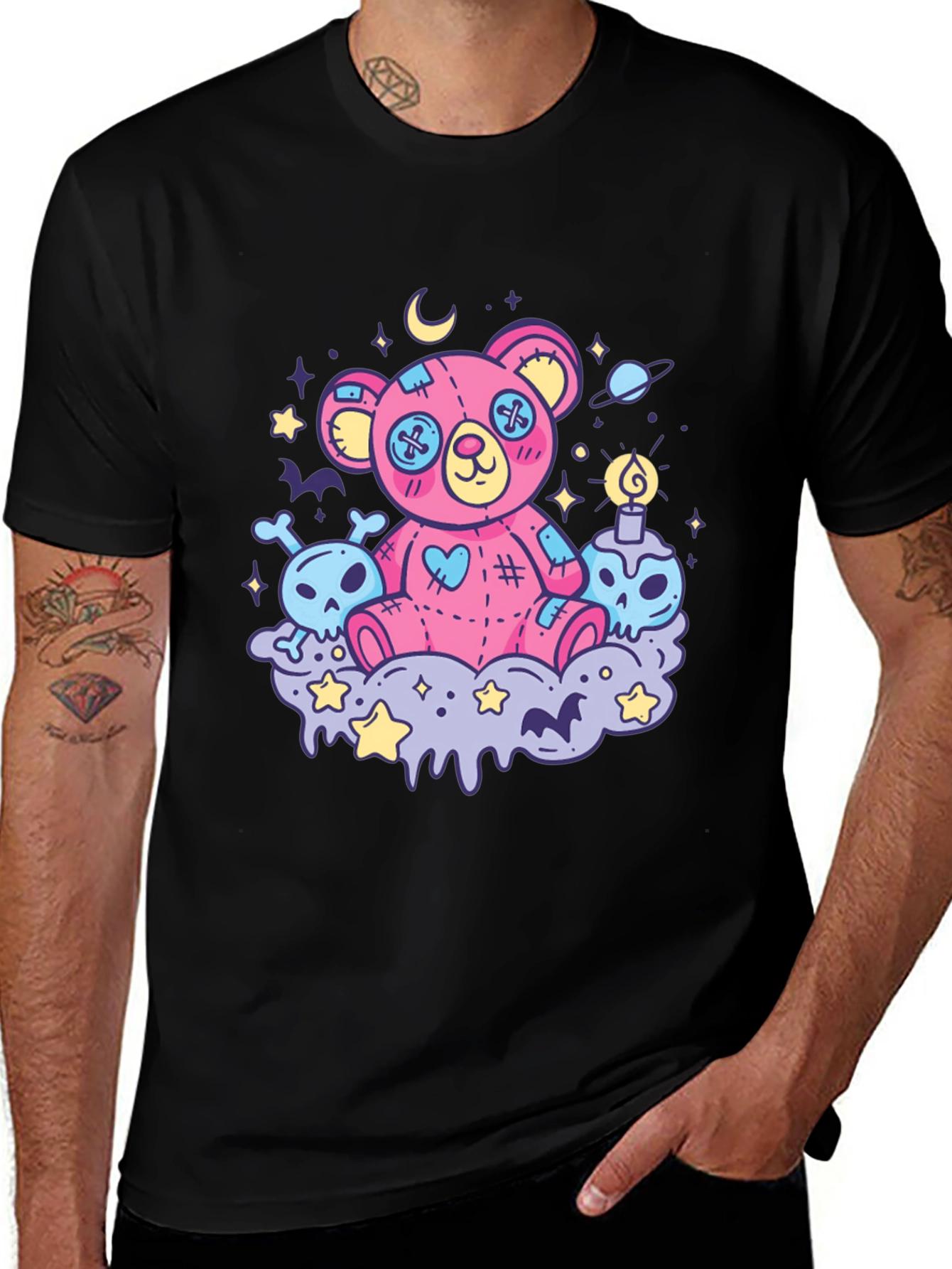 Gothic Teddy Bear Print T-Shirt