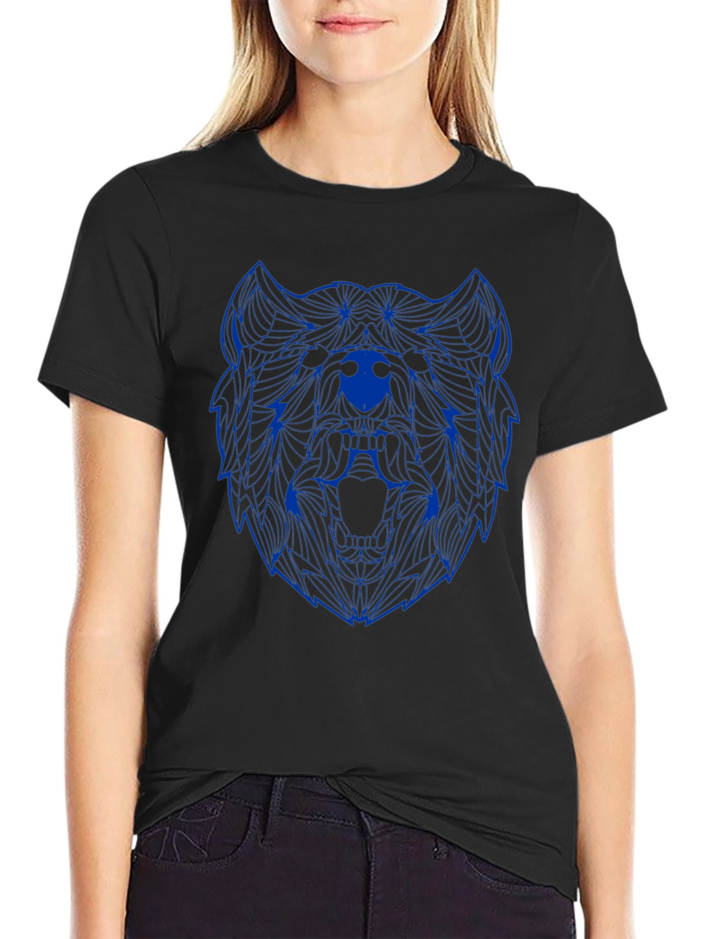 Geometric Bear Graphic Tee - Black